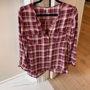 Red plaid 100% silk long sleep top